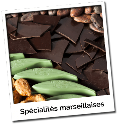 Cadeaux souvenirs, chocolats marseillais, gourmandises de provence sont &agrave; retrouver dans notre chocolaterie marseillaise, 70 rue caisserie, 13002 Marseille.
